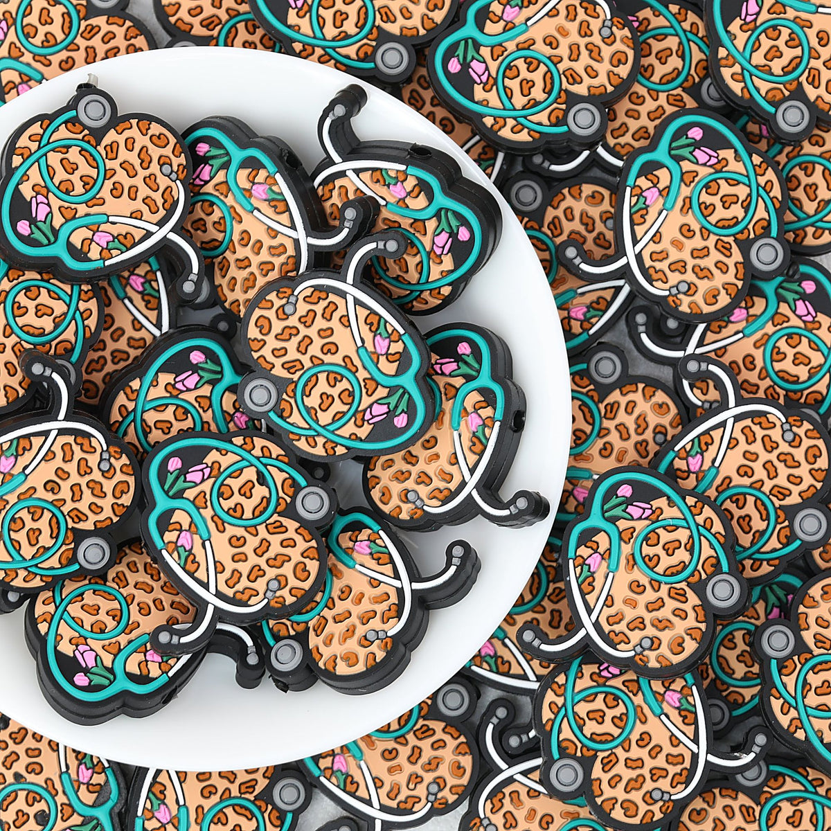 Leopard Print Stethoscope Silicone Focal Beads 20pcs