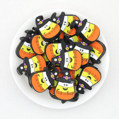 Halloween Candy Corn with Witch Hat Silicone Focal Beads 20pcs - Orange
