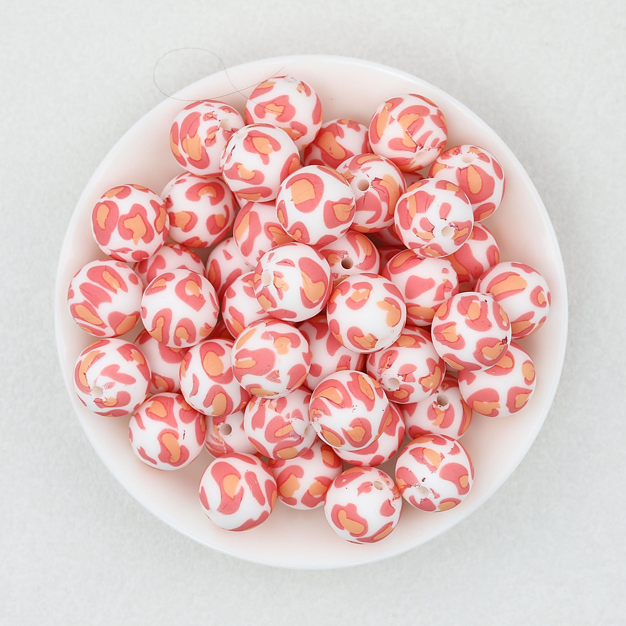 15mm Leopard Pattern Silicone Round Beads 50pcs - Floral Leopard