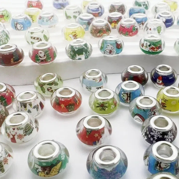 Acrylic Spacer Beads 14mm Christmas Elements Pattern 100pcs