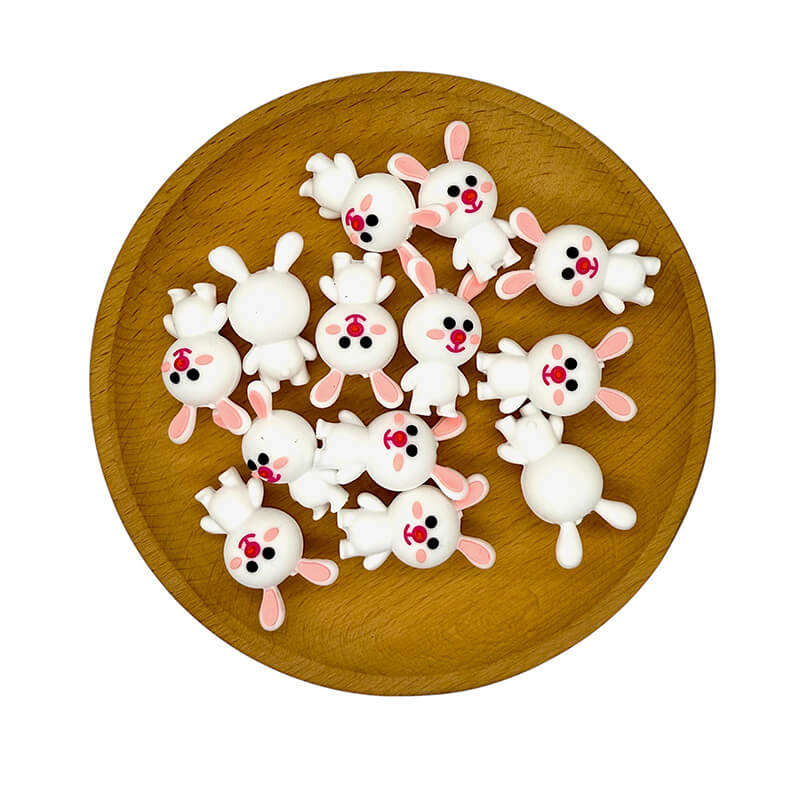 Silicone 3D Focal Beads Rabbit Long Ears Smiling Face 20pcs 2