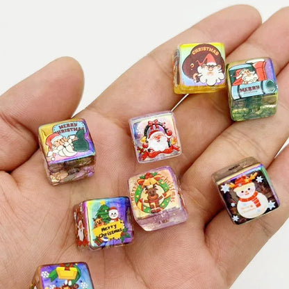 UV Plating Square Acrylic Beads 16mm Christmas Printed 10pcs 3