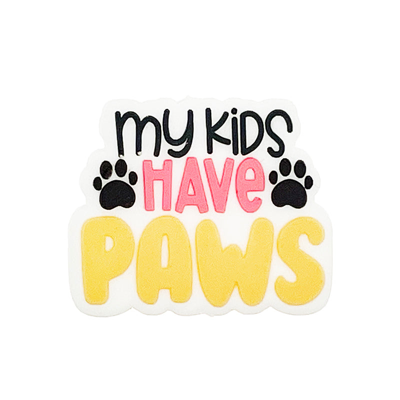 Silicone Focal Beads Paw Prints Colorful Text My Kids Have Paws 20pcs