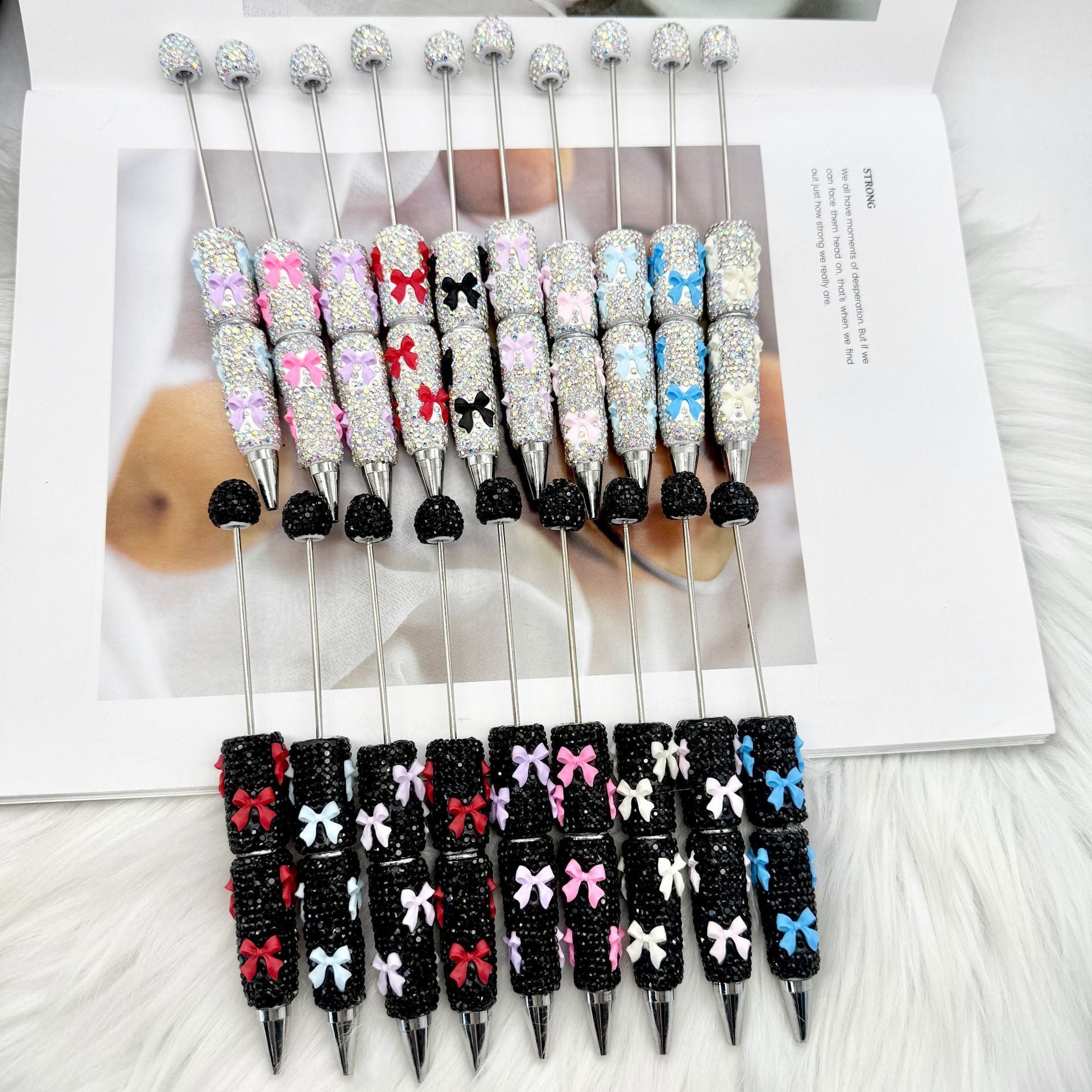 Beadable Pen with Rhinestone Bow Decoration 4