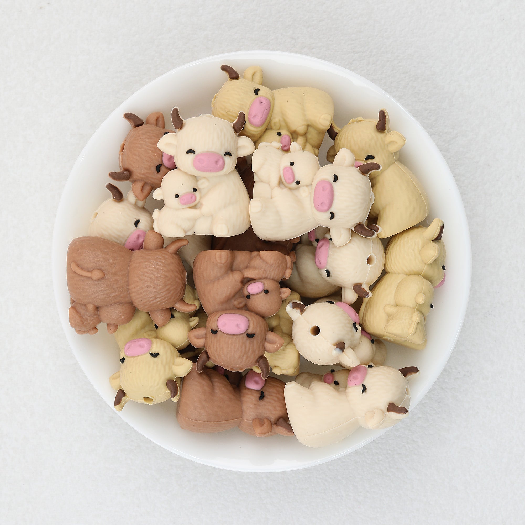 3D Highland Cow Silicone Focal Beads Wholesale, Parent-Child Heart Design