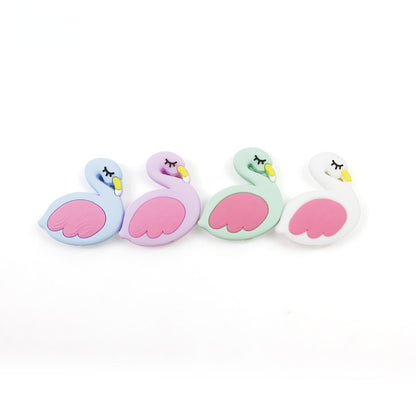 Silicone Focal Beads Flamingo Sleeping Pose Pastel Colors 10pcs 5