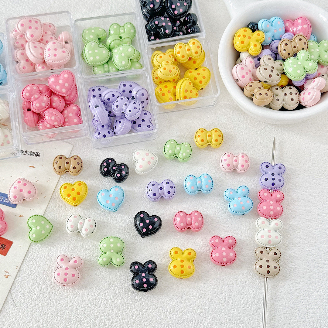 Heart and Rabbit Metal Beads Polka Dot Painted Alloy 10pcs