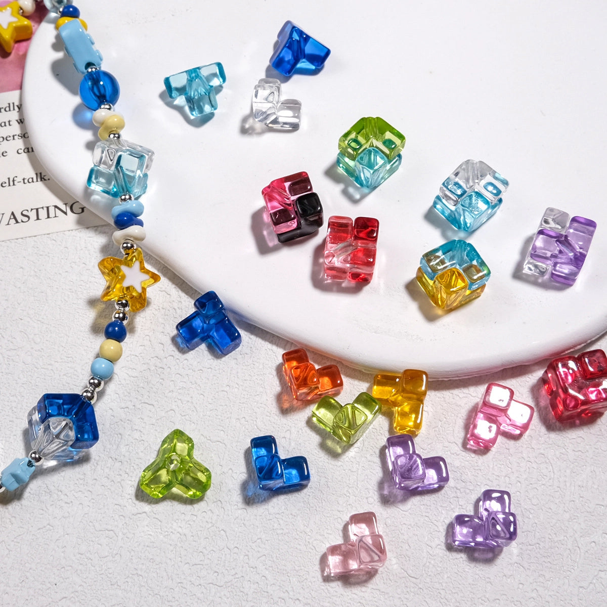 Transparent Square Acrylic Beads 9mm Tetras Colorful 30pcs 2