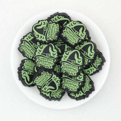 Inspirational Witch Hat Green Silicone Focal Beads 20pcs 2