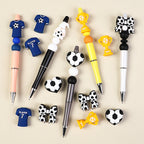 3D Football Theme Silicone Focal Beads Wholesale, Heart Trophy Jersey Bow White Gnome