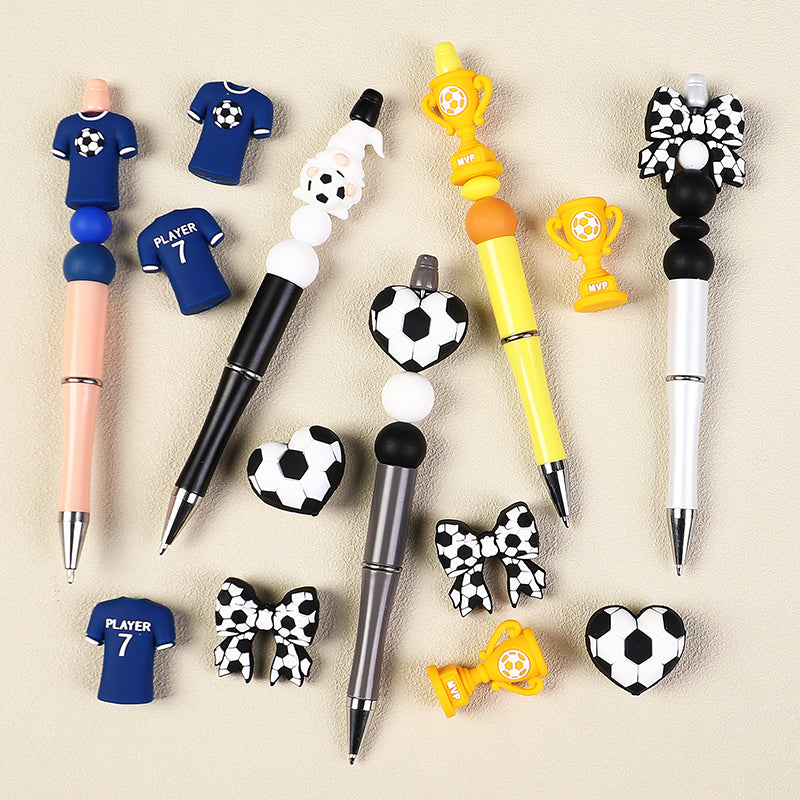 3D Football Theme Silicone Focal Beads Wholesale, Heart Trophy Jersey Bow White Gnome