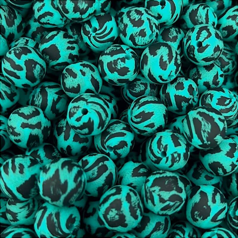 15mm Silicone Beads Leopard Print Multicolor Printed Design 50pcs 5