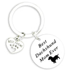 Dachshund Dog Keychain Stainless Steel Engraved Paw Print Charm