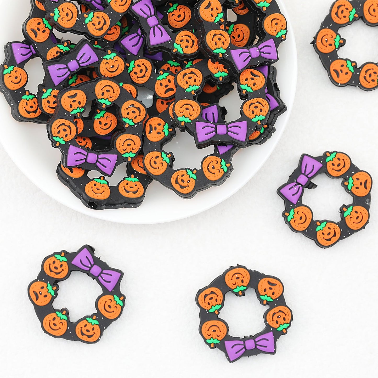 Halloween Pumpkin Bow Silicone Focal Beads 20pcs