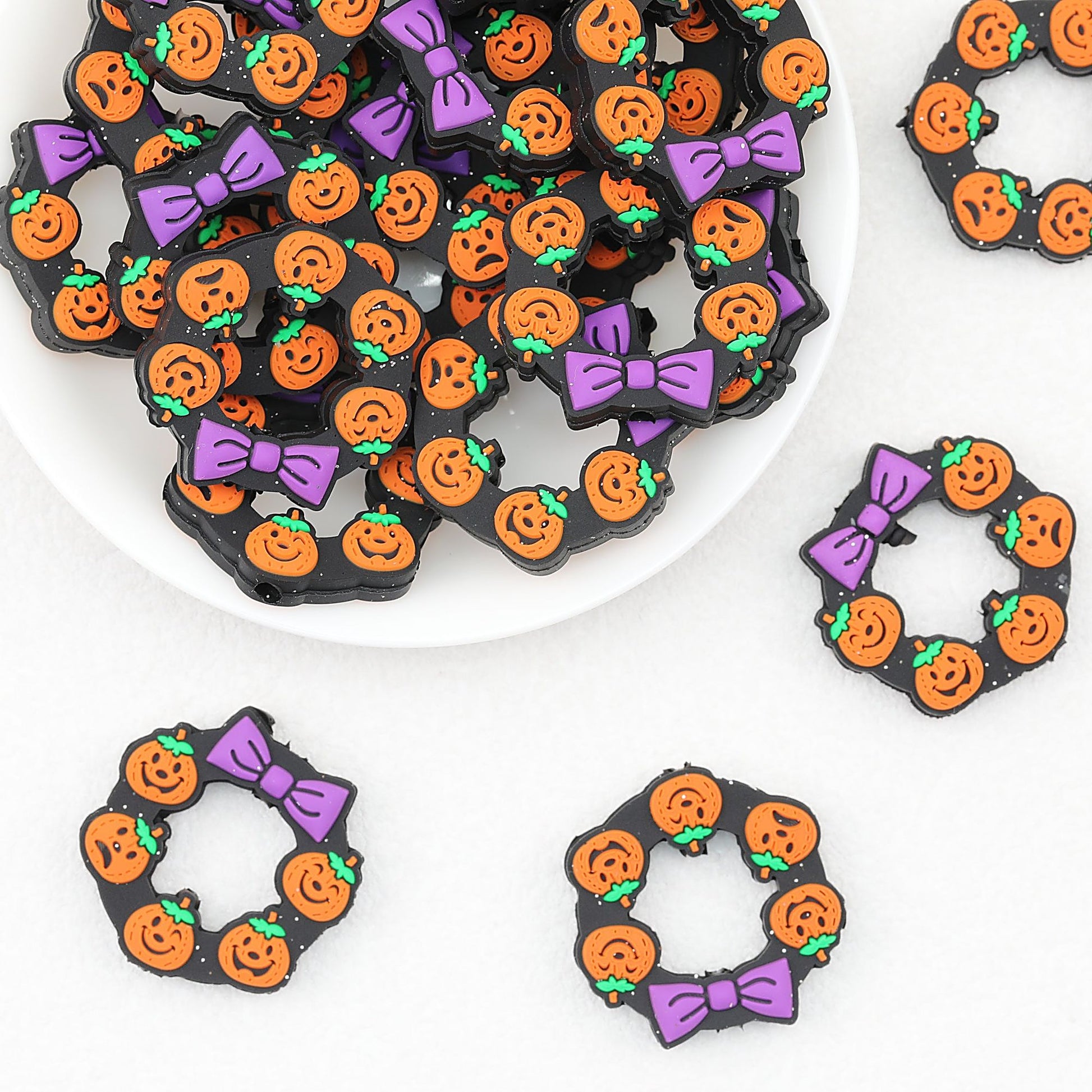 Halloween Pumpkin Bow Silicone Focal Beads 20pcs