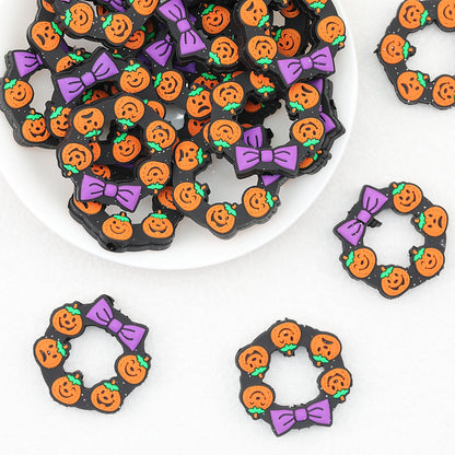 Halloween Pumpkin Bow Silicone Focal Beads 20pcs
