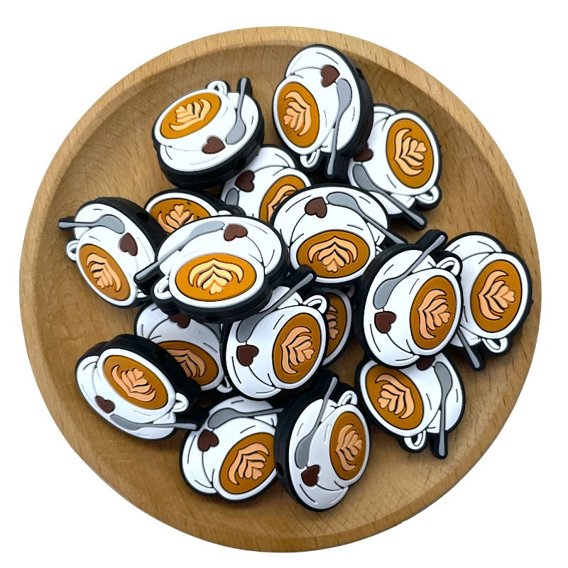 Silicone Focal Beads Coffee Latte Cup With Heart Chocolate and Spoon 20pcs 2