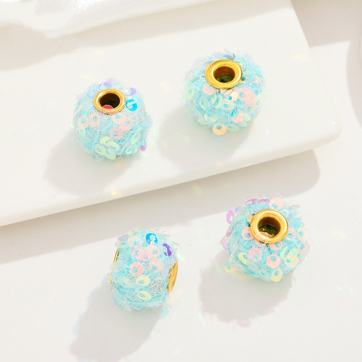 Fabric Glitter Sequin Spacer Beads 16mm 50pcs 15