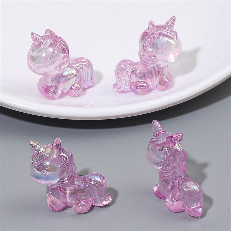 Painted Unicorn Acrylic Beads 25x26mm Pastel Iridescent Shine 4pcs 8