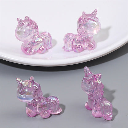 Painted Unicorn Acrylic Beads 25x26mm Pastel Iridescent Shine 4pcs 8