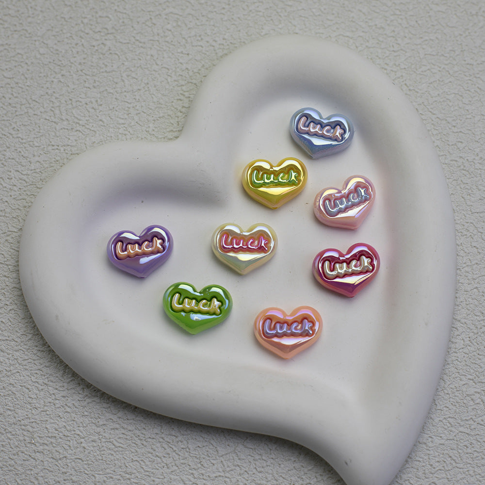 Glossy Plating Luck Heart Resin Beads 17.3x23mm Pastel Colors 10pcs 6