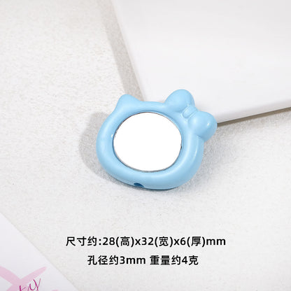Cat Head Mirror Acrylic Beads 28x32mm Round Flat 10pcs 13