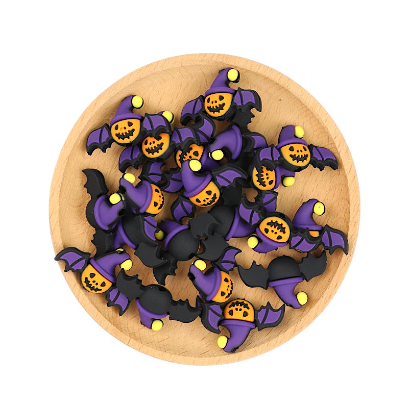 Silicone 3D Focal Beads Halloween Witch Bat Red Wings Skull Faces 20pcs 4