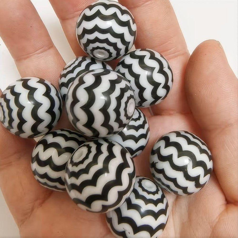 Halloween Black Spider Web Stripe Bubblegum Acrylic Beads 20mm 10pcs 2