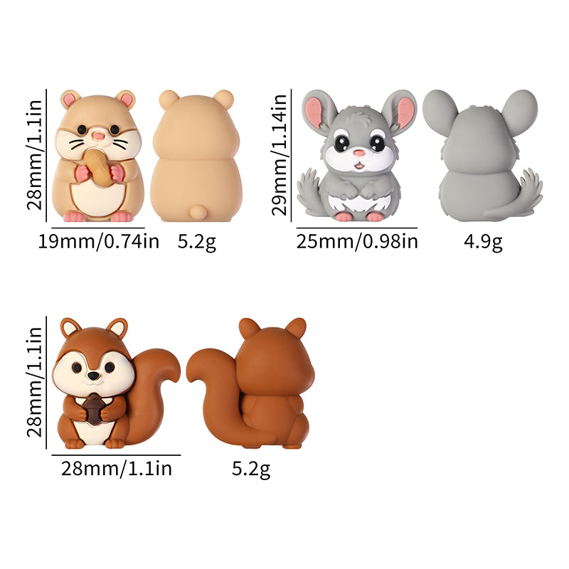 3D Cute Rodent Silicone Focal Beads Hamster Chinchilla Squirrel 20pcs 7