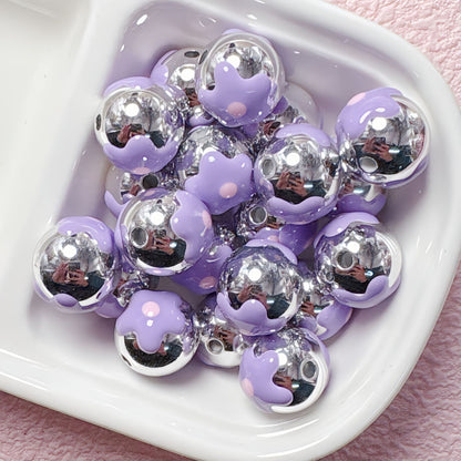 Hand-Painted Flower Heart Round Acrylic Beads 16mm 10pcs 8