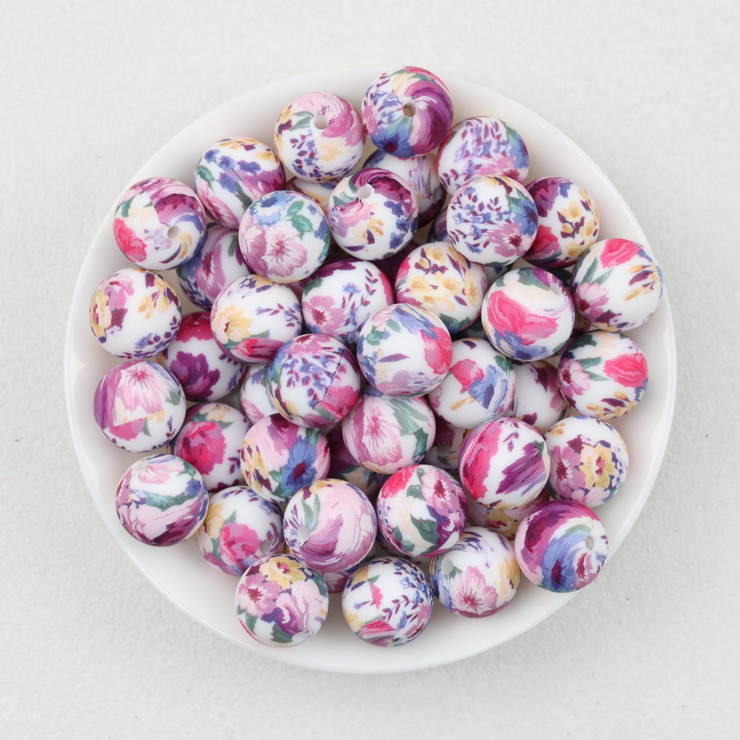 15mm Floral Printed Silicone Round Beads Soft Pastel Color 50pcs 6