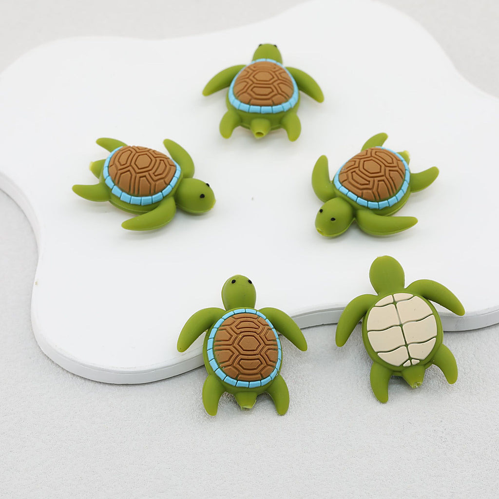 3D Turtle Green Silicone Focal Beads 20pcs