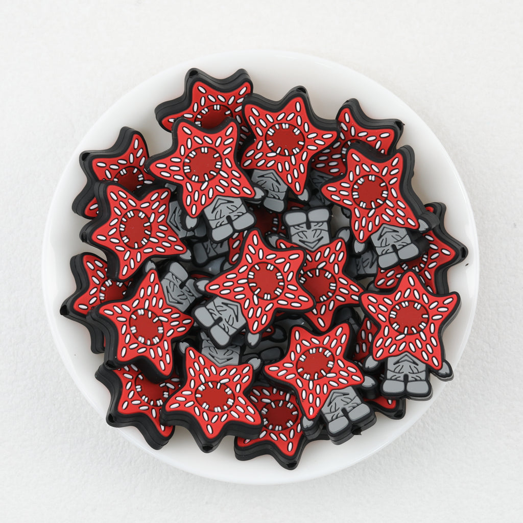 Dark Red Monster Flower Silicone Focal Beads 20 pcs