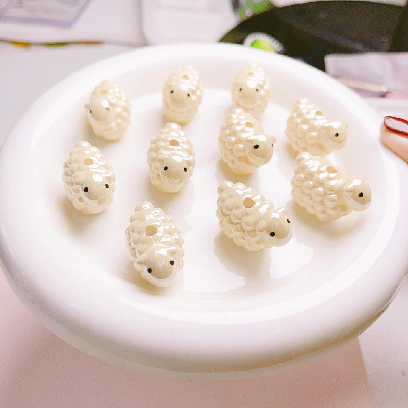 Glossy Dog Sheep Acrylic Beads 25mm Pastel Colors 2pcs 10