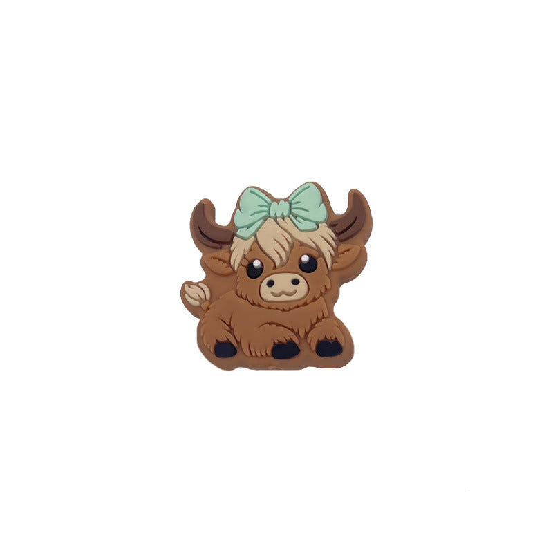 Silicone Focal Beads Highland Cow Boy Girl With Bow And Cap 20pcs 7