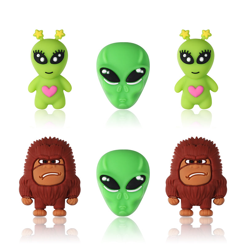 Silicone 3D Focal Beads Alien Bigfoot Green Alien Head 20pcs