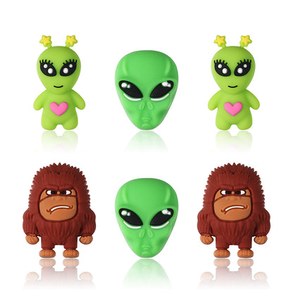 Silicone 3D Focal Beads Alien Bigfoot Green Alien Head 20pcs