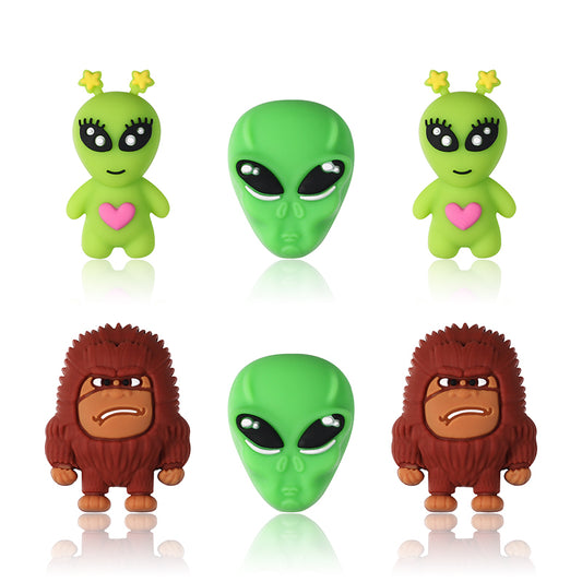 Silicone 3D Focal Beads Alien Bigfoot Green Alien Head 20pcs