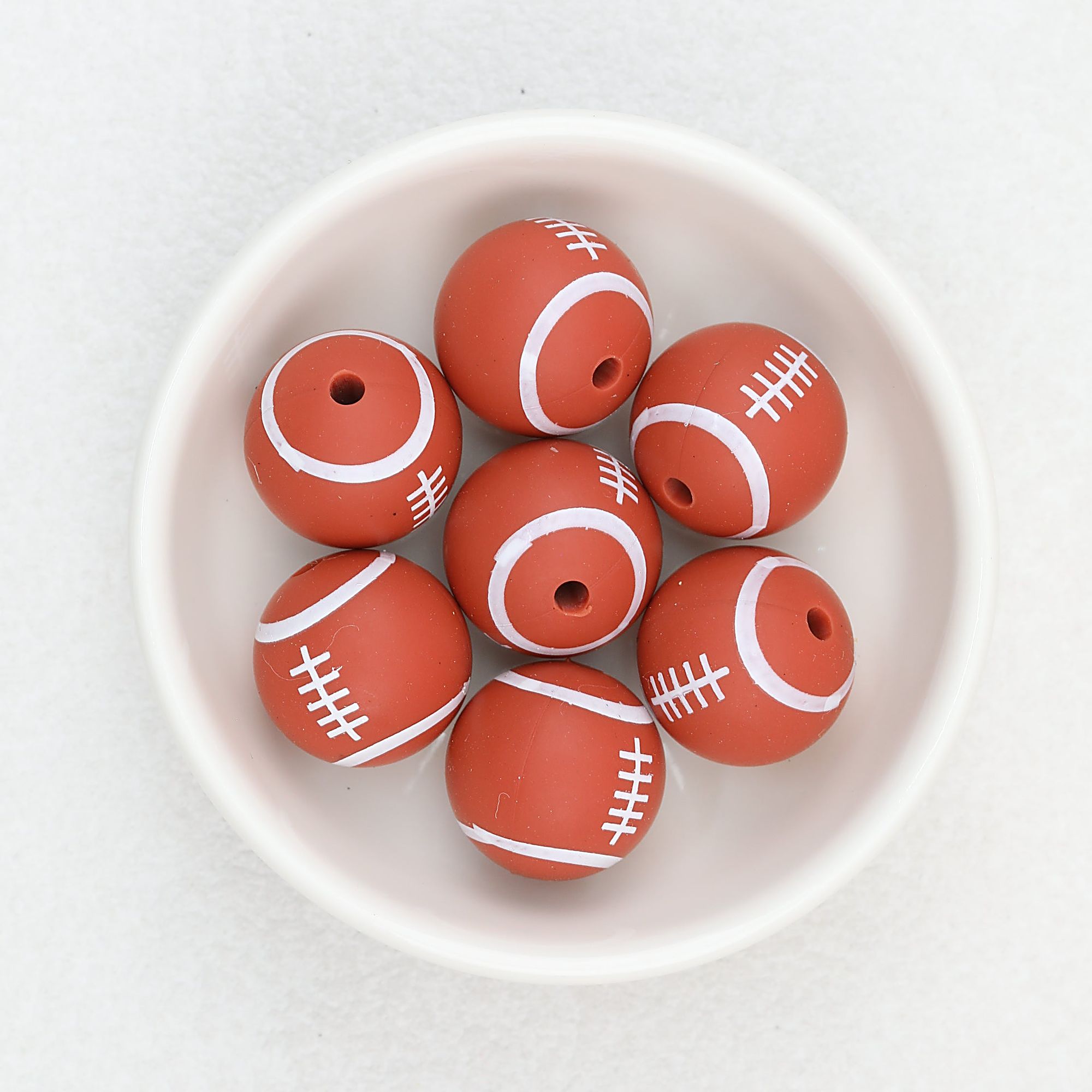 15mm Silicone Beads Sports Ball Printed Soccer Football Volleyball 10pcs - 15mm rugby bead 2