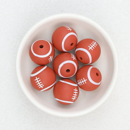 15mm Silicone Beads Sports Ball Printed Soccer Football Volleyball 10pcs - 15mm rugby bead 2