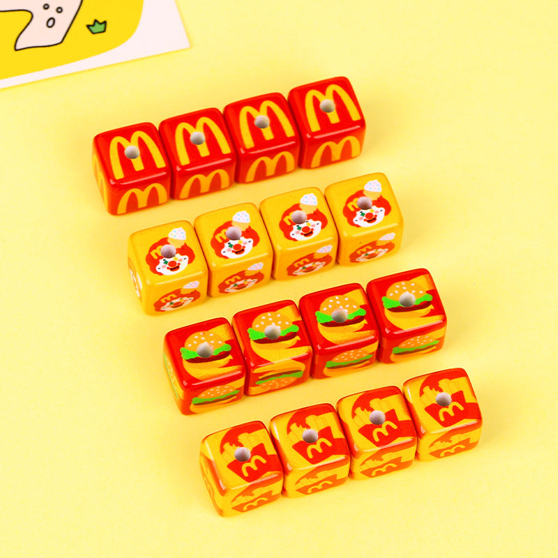 Cartoon Acrylic Square Beads 15mm Fast Food Design 10pcs