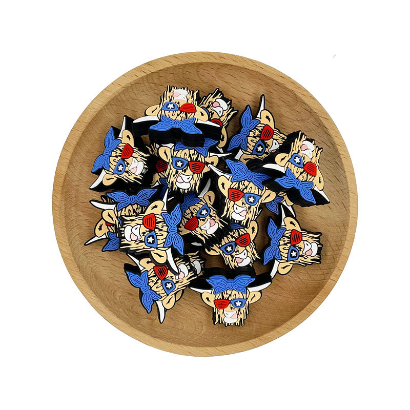 Silicone Focal Beads American Cattle Wearing Star Sunglasses 20pcs 2