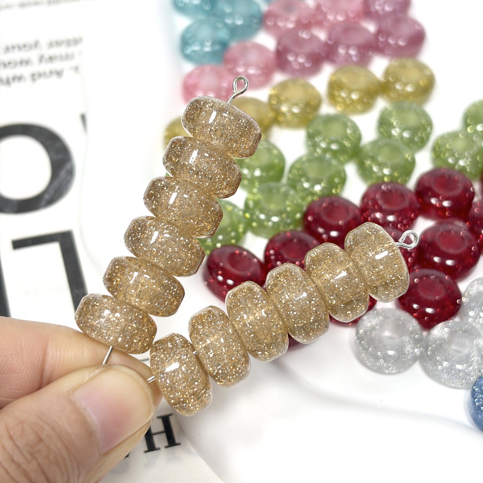 Glitter Resin Donut Spacer Beads 14x7.5mm Hole 5mm 100pcs 11