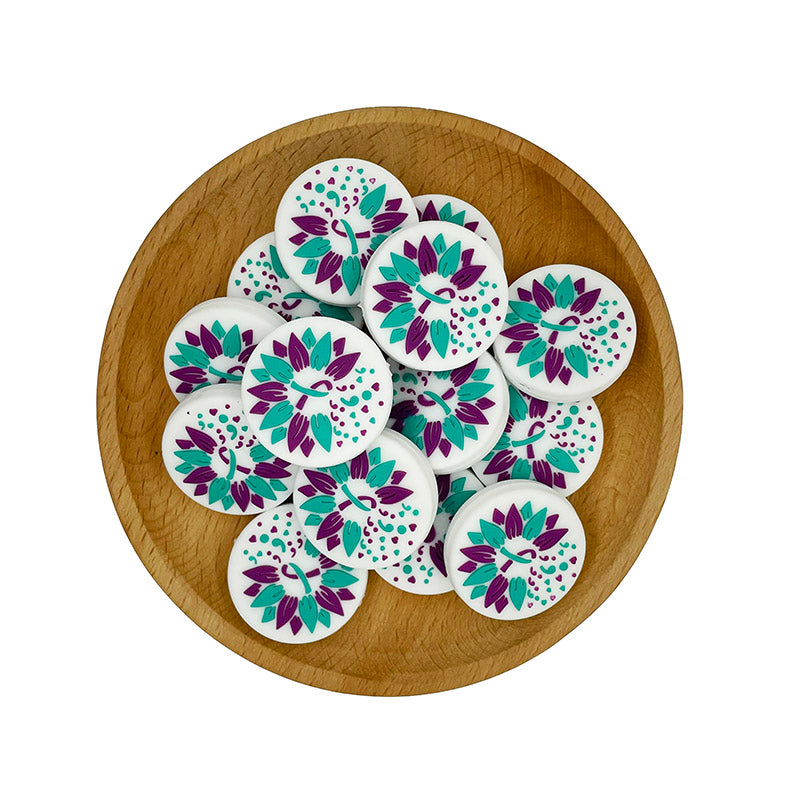 Silicone Focal Beads Flower Purple Teal Petal Pattern 20pcs 2