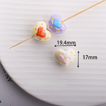 Hand Drawn Acrylic Heart Beads 19.4x17mm Pastel Faceted 5pcs 3