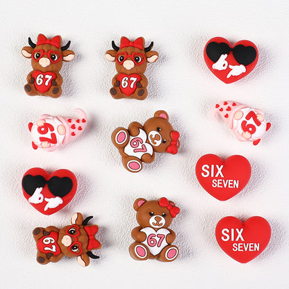 Silicone 3D Focal Beads Six Seven Red Highland Cattle Love 20Pcs