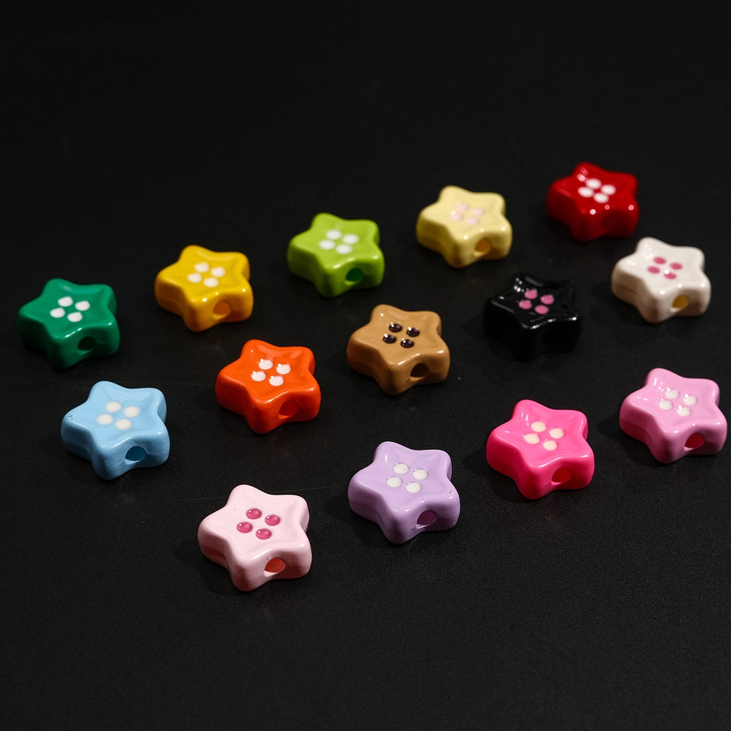 Painted Star Acrylic Beads 13mm Glossy Colorful Button 50pcs 3