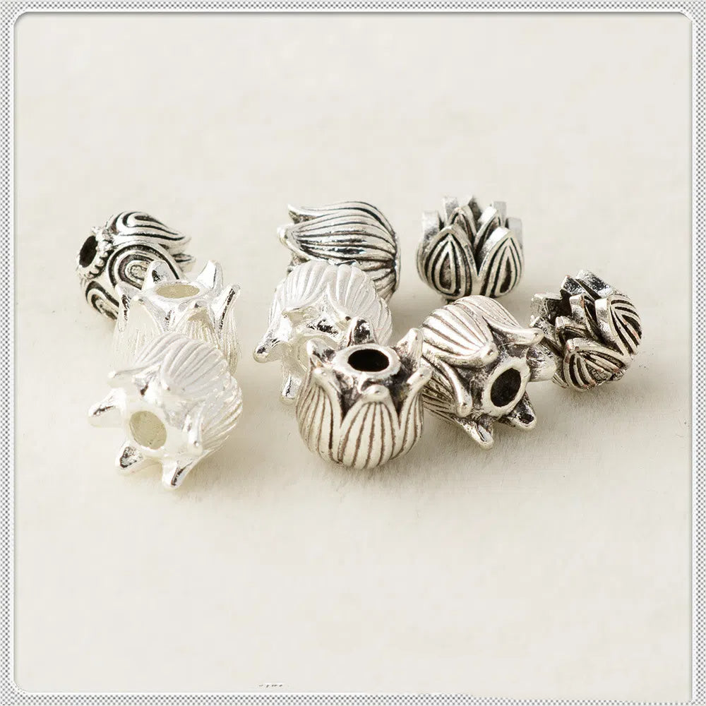 Tibetan Lily Metal Beads 7mm 8mm Antique Silver Tone 100pcs