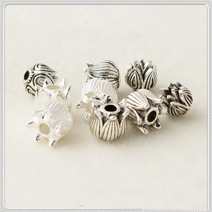 Tibetan Lily Metal Beads 7mm 8mm Antique Silver Tone 100pcs