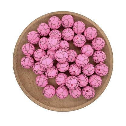 15mm Silicone Beads Crackle Printed Multi Color 50pcs 20